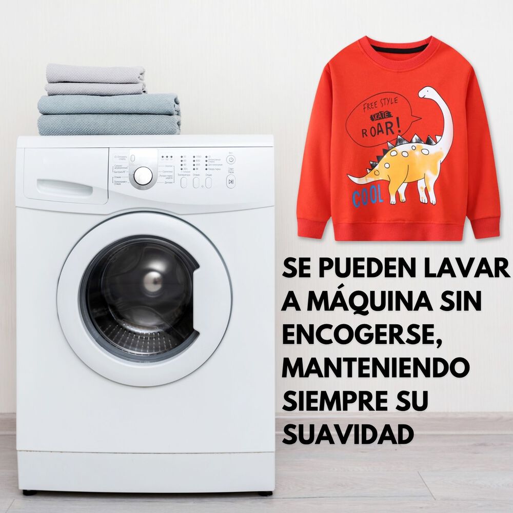 Poler&oacute;n Ni&ntilde;o Manga Larga 100% Algod&oacute;n Naranja Dinosaurios image number 5.0