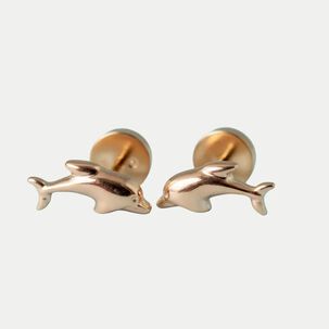 Aros Abridores Delf&iacute;n 4x9mm Oro 14k Ni&ntilde;a Hipoalerg&eacute;nico Dorado