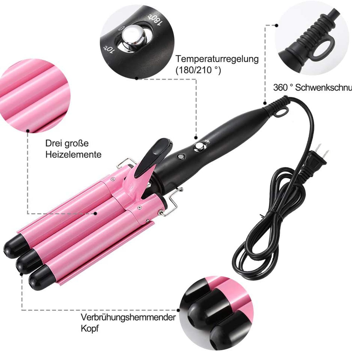 Ondulador Rizador De Pelo Profesional Rosa image number 2.0