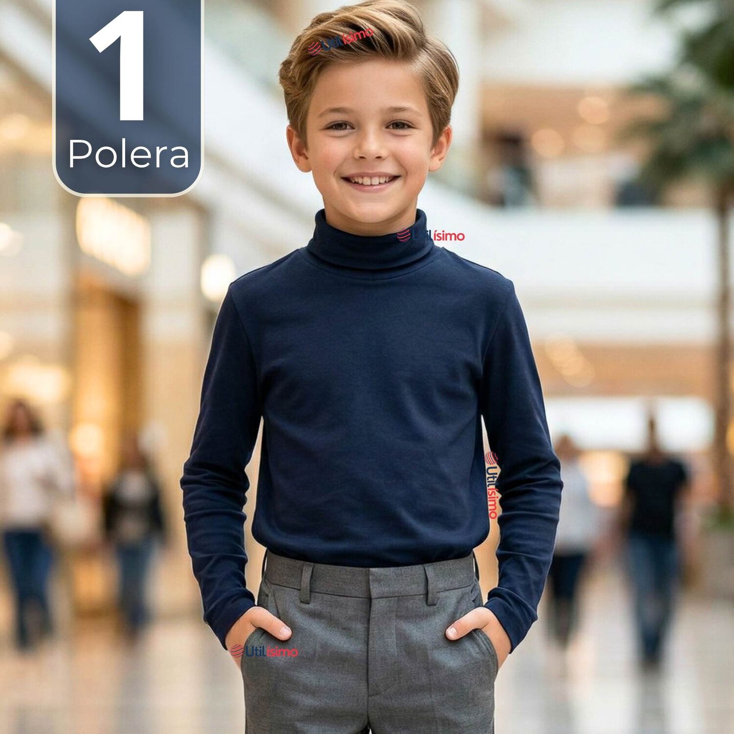 Polera Camiseta Polar Azul Oscuro Primera Capa Beatle Manga Larga Ni&ntilde;o image number 0.0