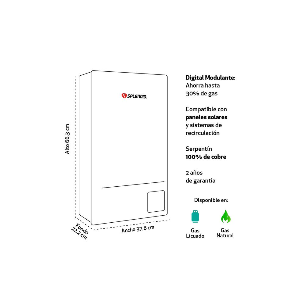 Calefont 16 Litros Gas Licuado Tiro Natural Splendid image number 3.0