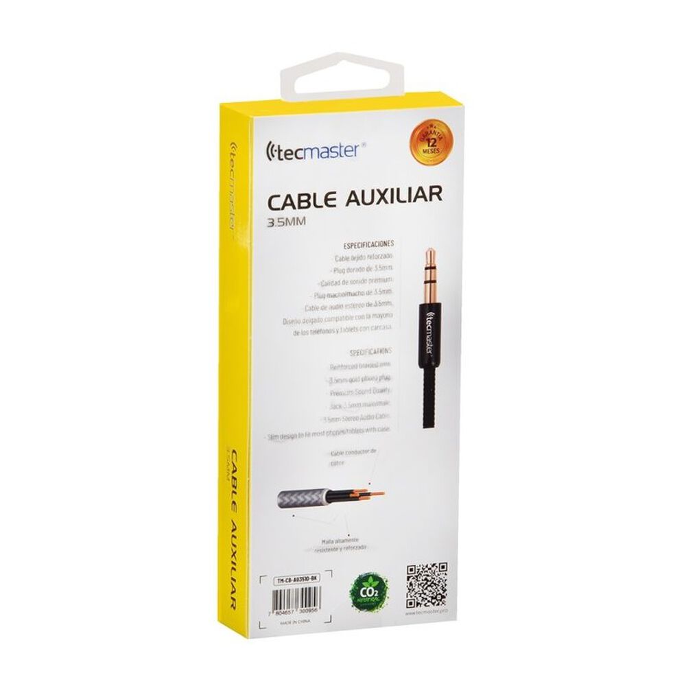 Cable De Audio Auxiliar 3.5 Mm De 1.8 Mts Textil Negro image number 2.0