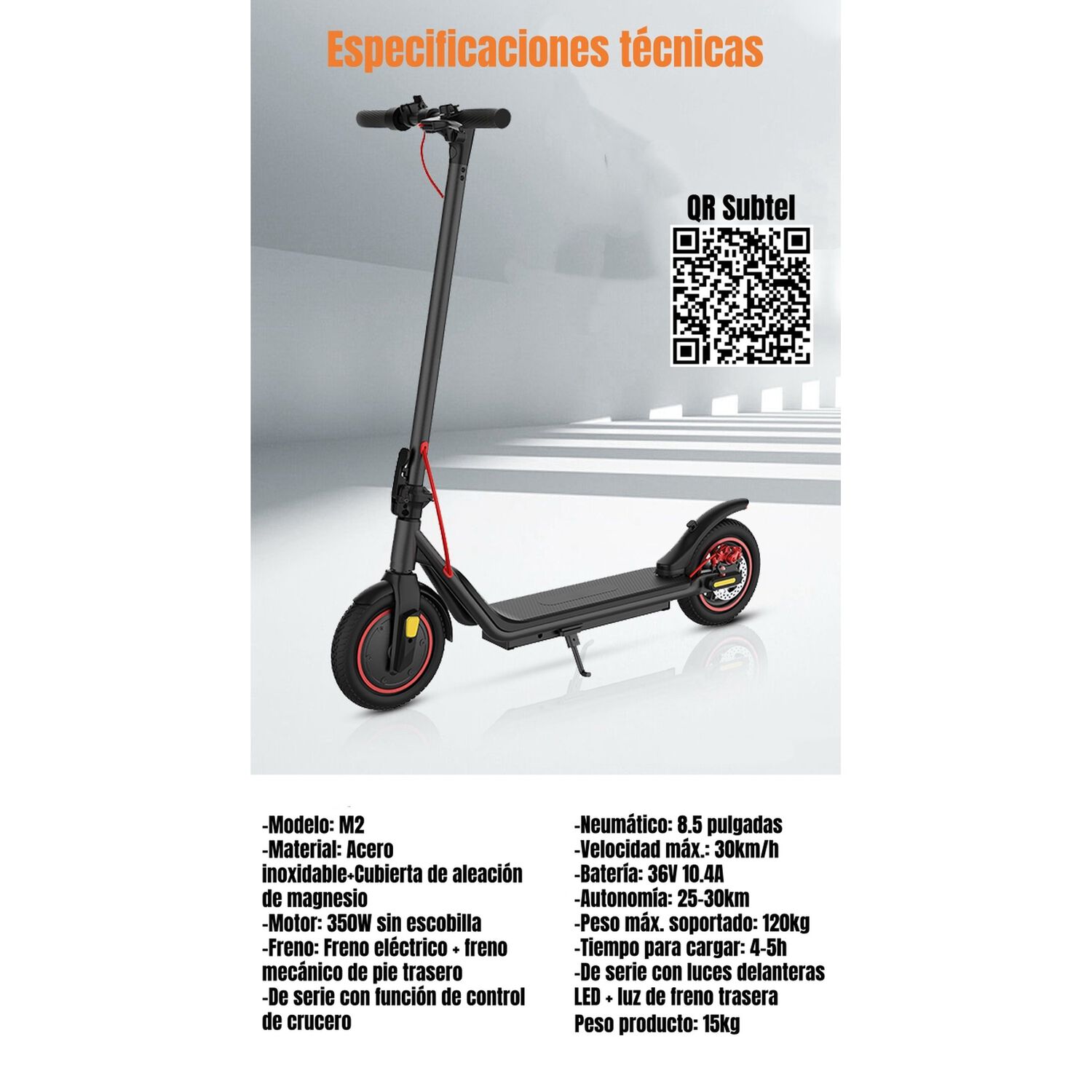 Scooter Adulto El&eacute;ctrico 36v 350w 25km M2 Negro Antule image number 7.0