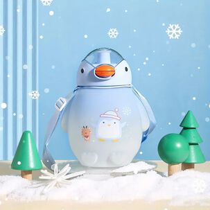 Botella Agua Kawaii 1500ml Azul Con Stickers Y Correa