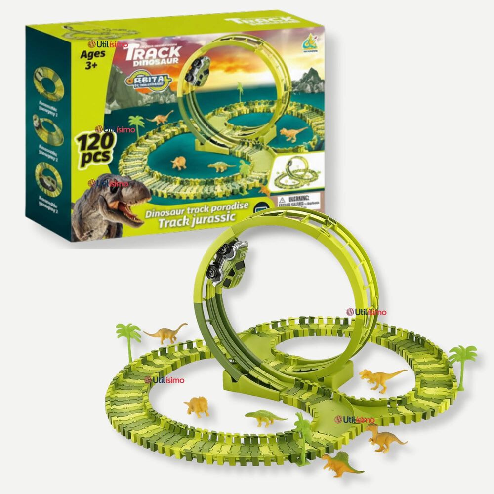 Pista Carreras De Auto Juguete Flexible Dinosaurio 120 Piezas Ni&ntilde;os image number 0.0