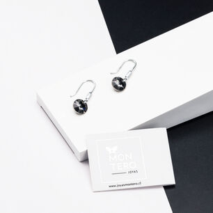 Aros Punto De Luz Circon Plata 925 Y Cristales Genuinos Silver Night
