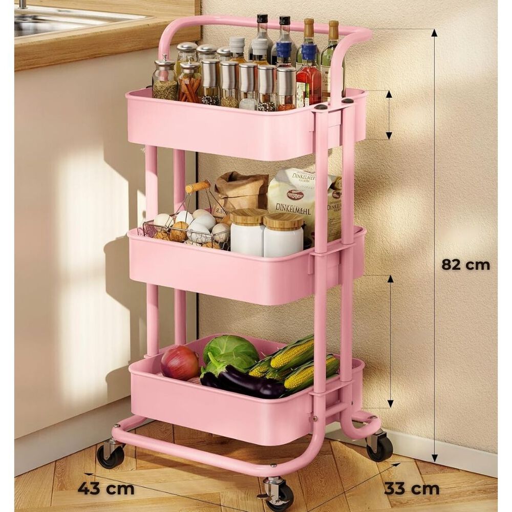 Carrito De Almacenamiento Organizador 3 Niveles Con Ruedas Color Rosado image number 2.0