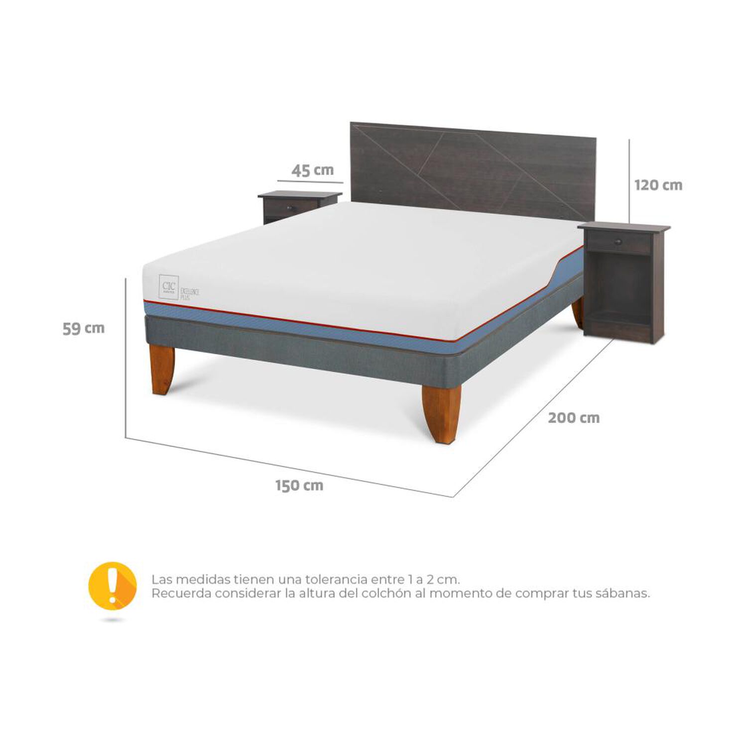Cama Europea Cic Excellence Plus / 2 Plazas / Base Normal + Set De Maderas image number 2.0