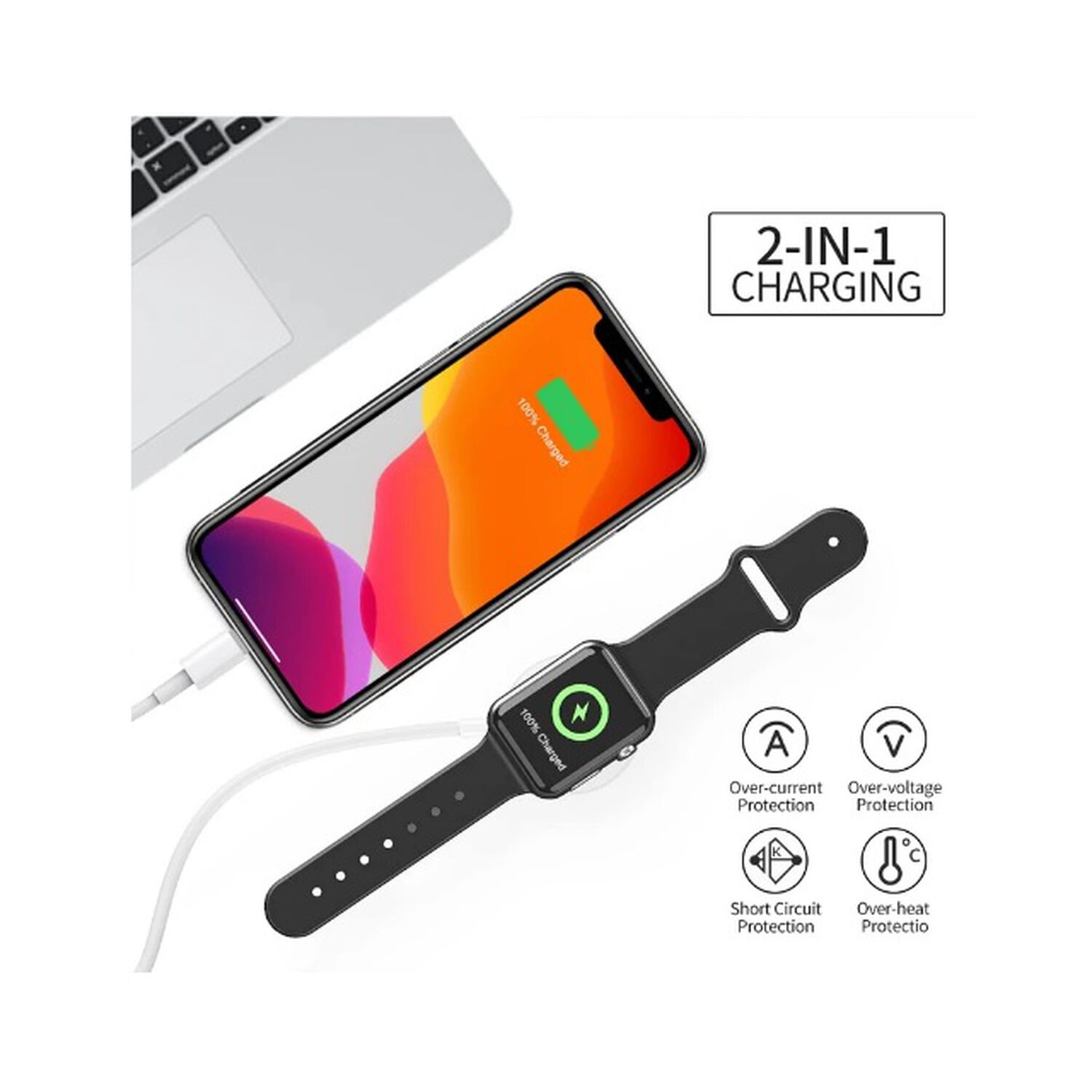 Cargador De Celular Inalambrico 2 En 1 Usb Magnetico Y Compatible Iphone Y Iwatch Carga Rapida 3a 30w Smartphone Android Para Iphone image number 1.0