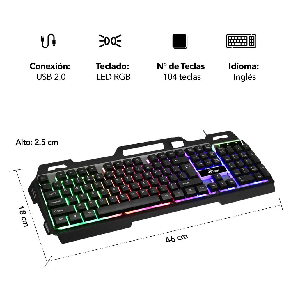 Pack Teclado Metal Rgb + Mouse 1600 Dpi Gamer Negro image number 2.0