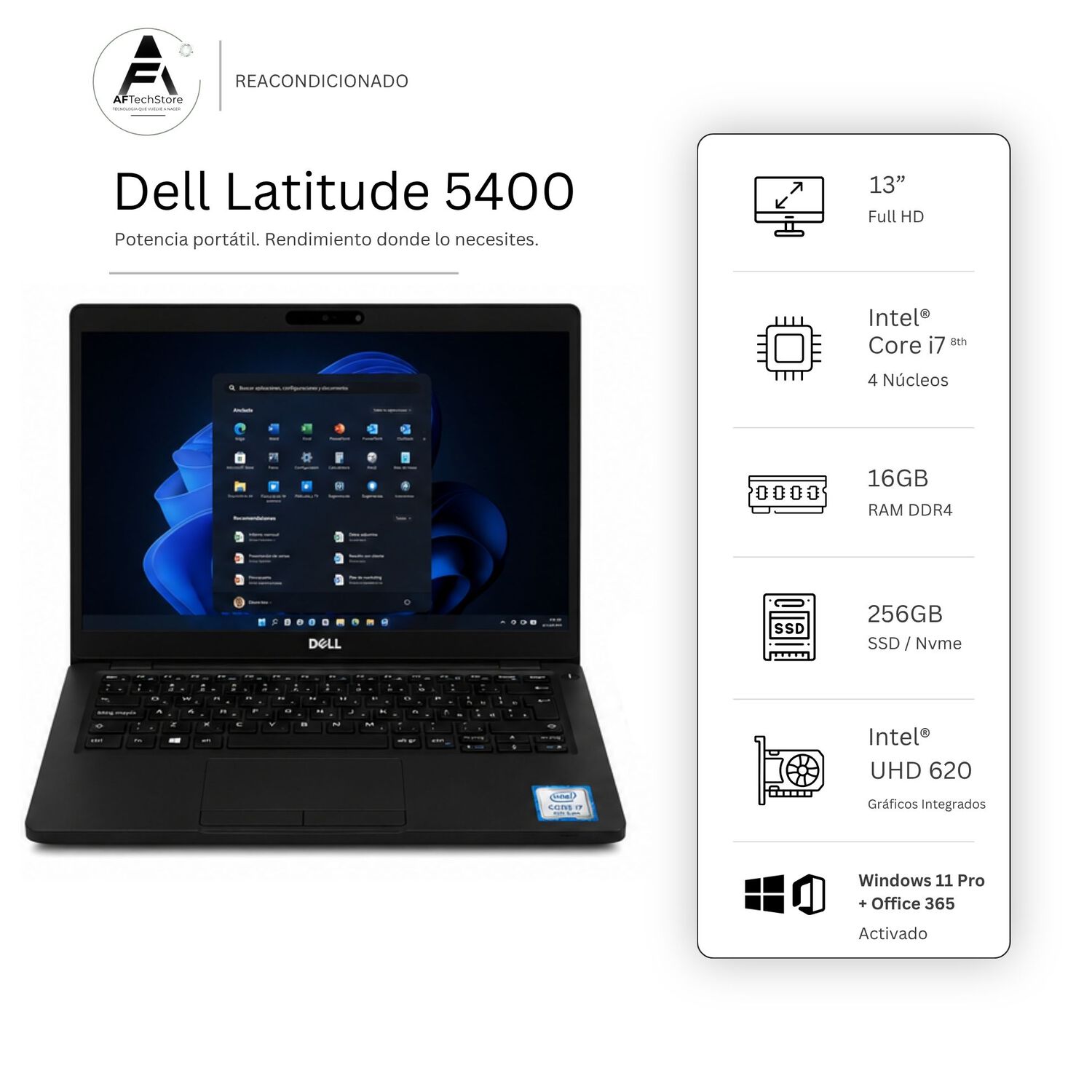 Notebook Dell 5400 I7 8th 16gb 256gb - Win11 Office - Reacondicionado Profesional