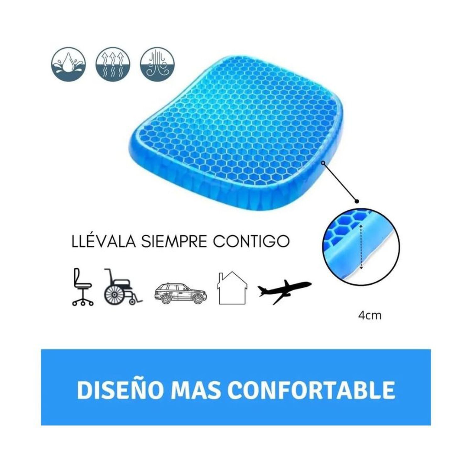 Coj&iacute;n Gel Ortop&eacute;dico Asiento Silla Oficina Auto Erg&oacute;nomico image number 4.0