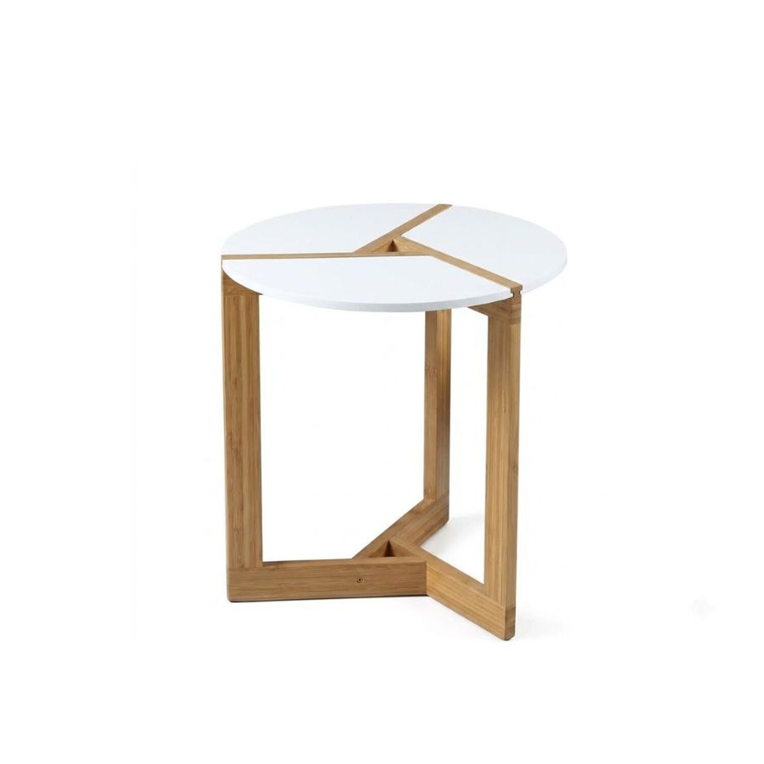 Mesa Auxiliar Redonda Bambu Madera Estilo Nordico Blanco 40cm image number 0.0