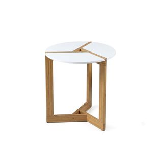 Mesa Auxiliar Redonda Bambu Madera Estilo Nordico Blanco 40cm