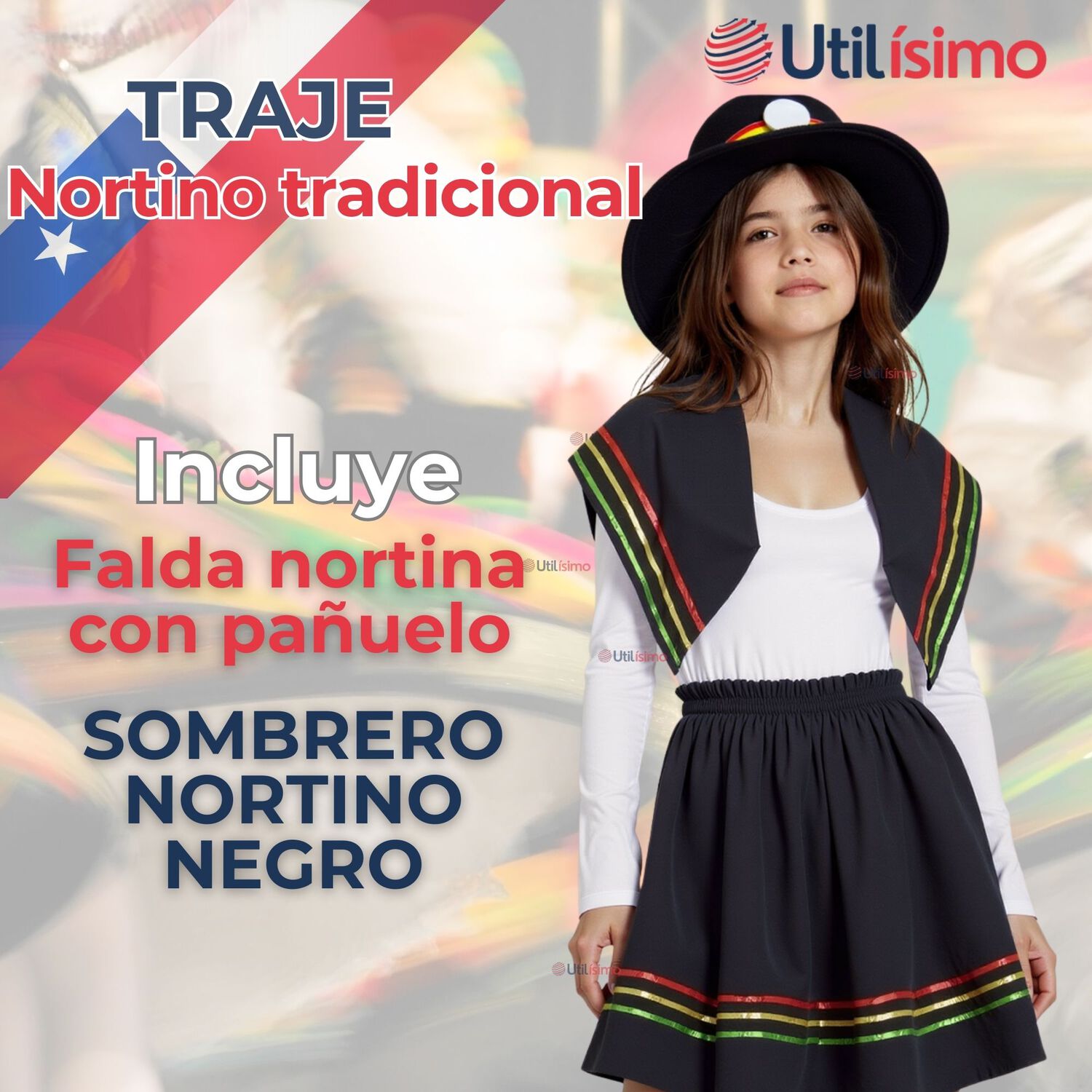 Pack 3 Traje Nortino Con Polera Fiestas Patrias Baile Nortino Negro image number 5.0