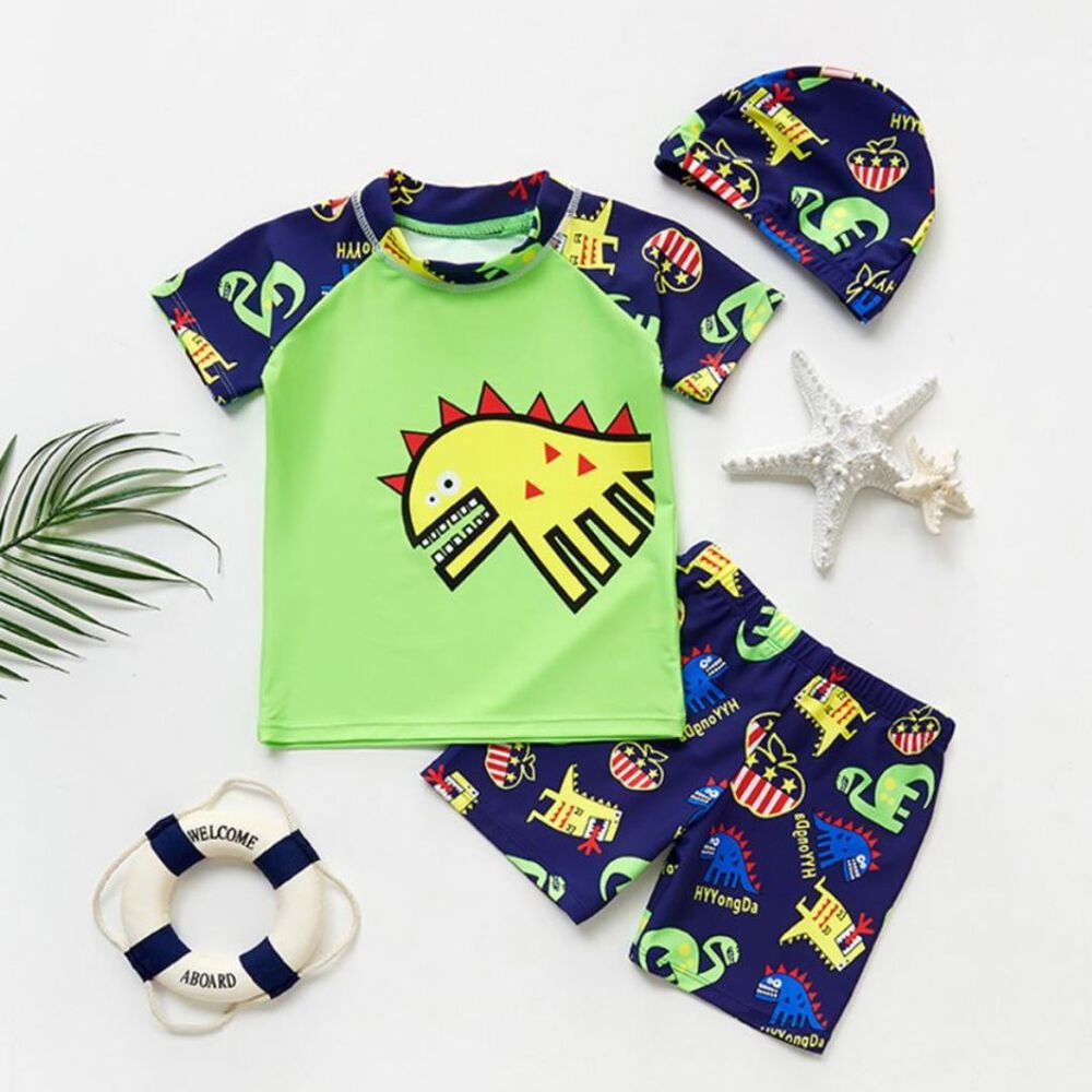 Traje De Ba&ntilde;o 3 Piezas Manga Corta Jump Kids Verde Dinosaurios image number 3.0