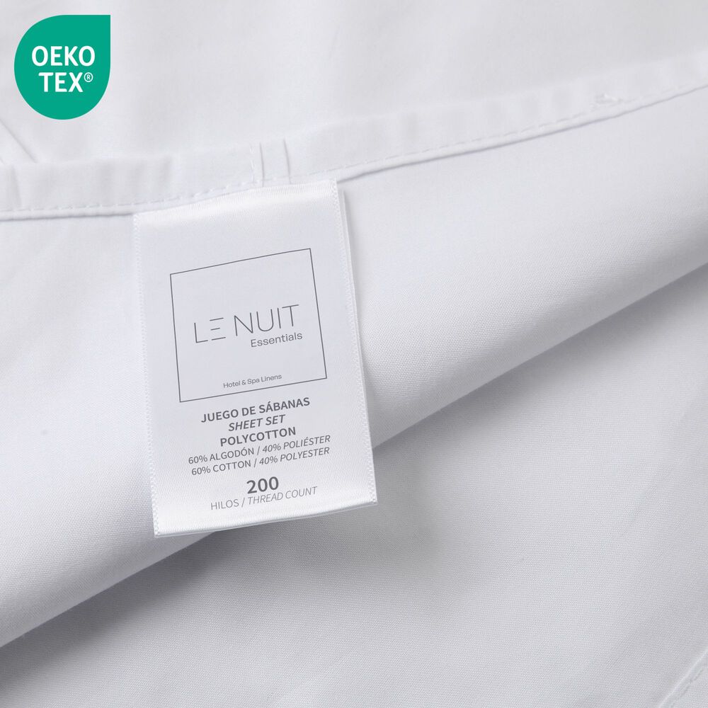 Set Sábanas 1,5 Plazas Polycotton 200 Hilos Essentials Liso Blanco image number 2.0
