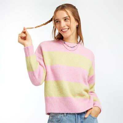 Sweater Tejido Con Franjas Cuello Redondo Mujer Freedom
