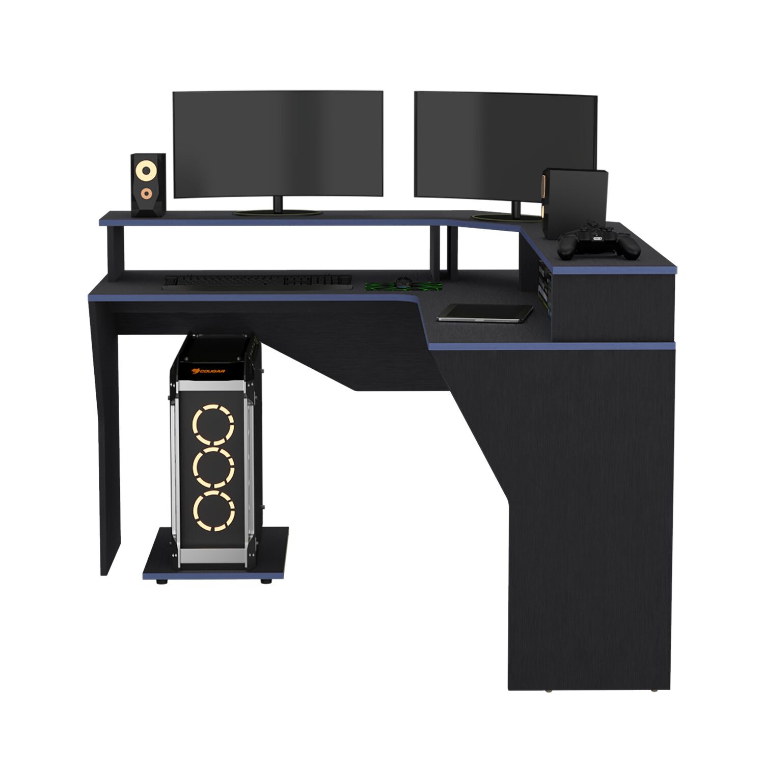 Escritorio Gamer En L 88,5x127,9x127,9 Cm Fm-046n Negro Y Azul image number 1.0