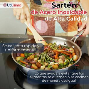 Sartén Acero Inoxidable Antiadherente 24cm Para Cocinar Freír Saltear