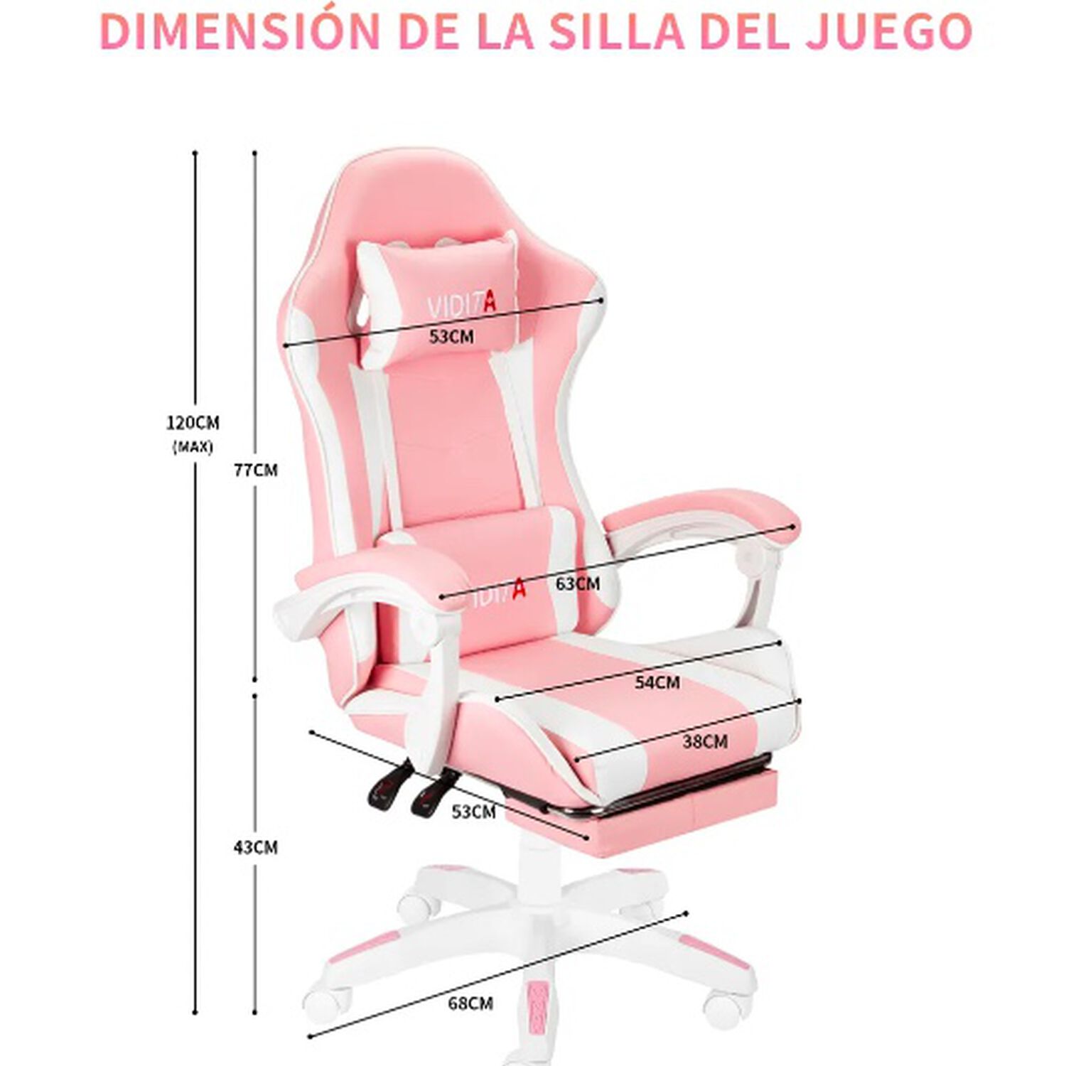 Silla Gamer Ergon&oacute;mica Rosa image number 6.0