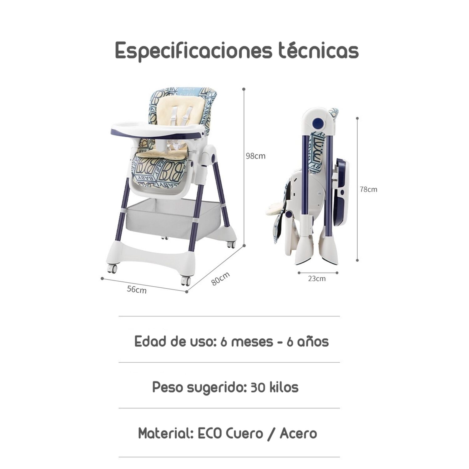 Silla De Comer Multiposiciones Con Ruedas Rosada image number 2.0