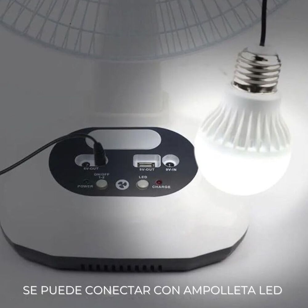 Ventilador Recargable Con Panel Solar Puerto Usb Luz Led 2 Ampollas Gratis image number 4.0