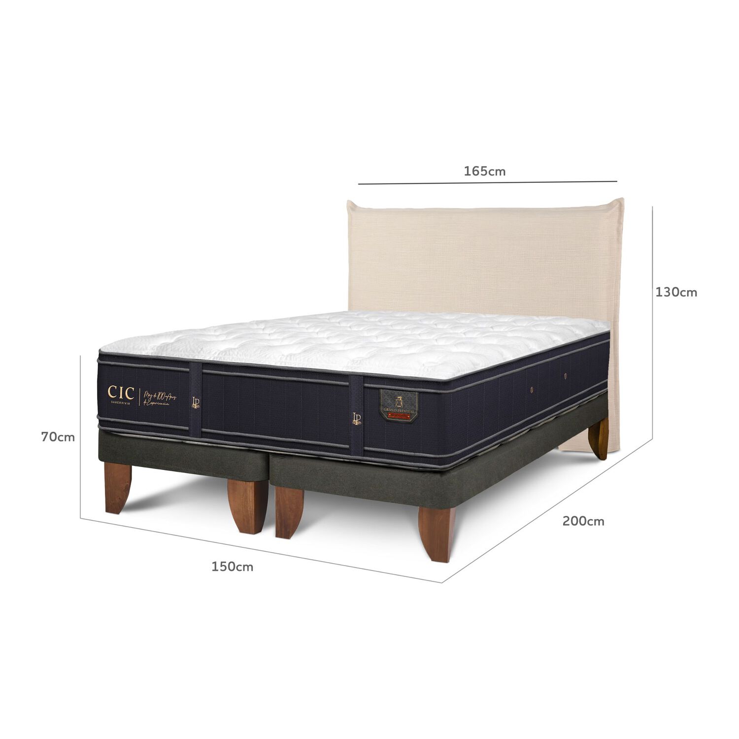 Cama Europea Cic Grand Premium / 2 Plazas / Base Dividida + Respaldo image number 2.0