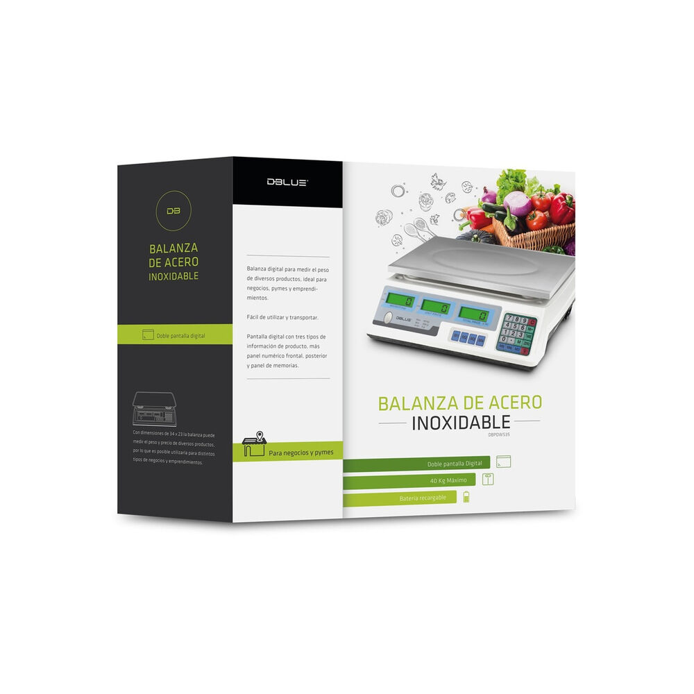 Pesa Balanza Digital De Almacén Recargable 40 Kg Inoxidable image number 7.0