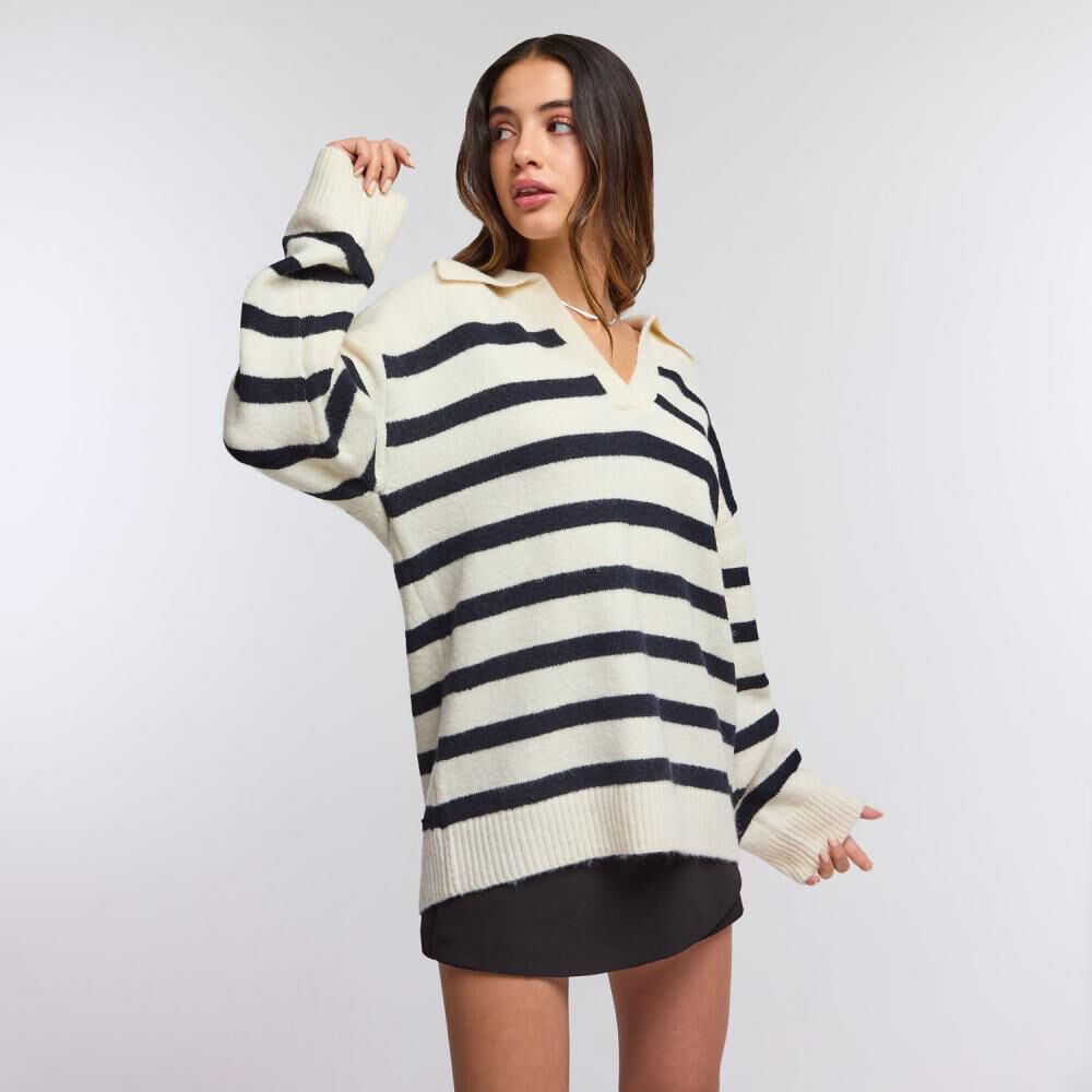 Sweater Rayas Manga Larga Cuello Camisero Mujer Freedom image number 2.0