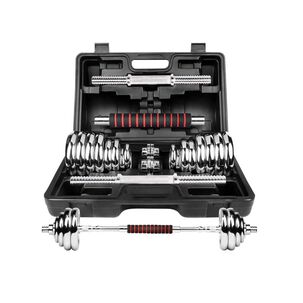 Set De Mancuernas 30 Kg Acero Cromadas Barra Y Malet&iacute;n