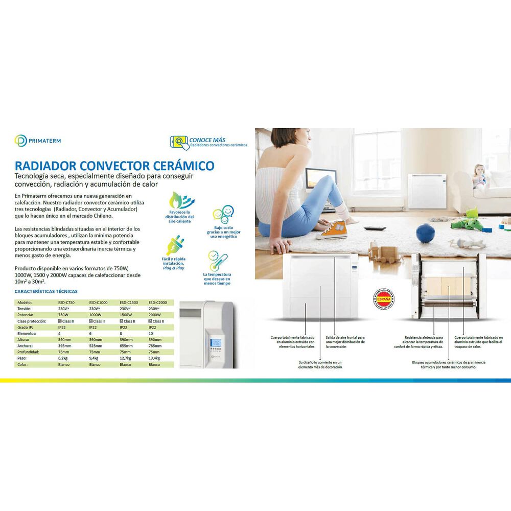 Calefactor Radiador Cer&aacute;mico Ecoslim 2000w Primaterm image number 8.0