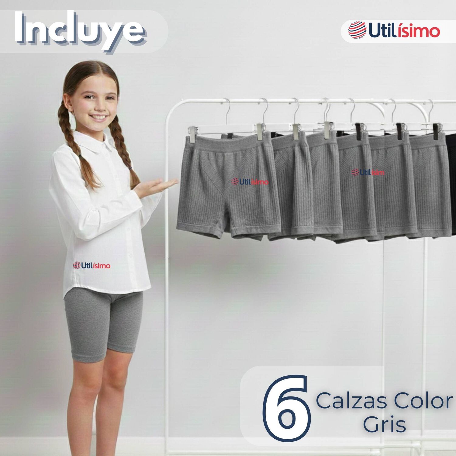 Pack 6 Calzas Cortas Escolar Pata Deportivas Ni&ntilde;a Color Gris image number 2.0