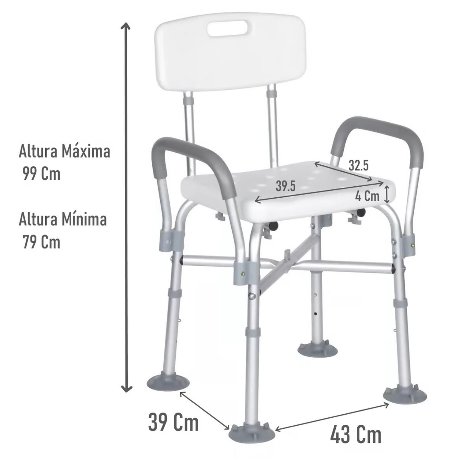 Silla De Ducha Aluminio Base Reforzada Bariatrica Portatil image number 1.0