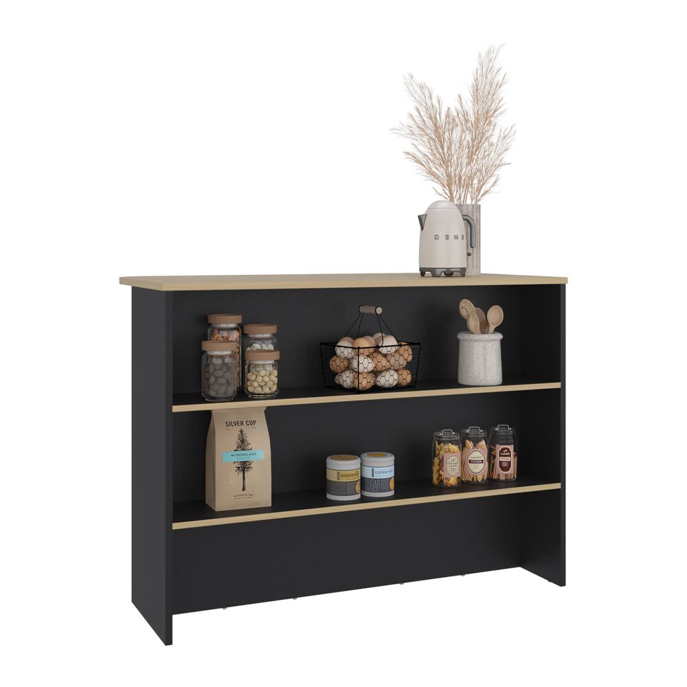 Isla De Cocina Auxiliar 90x120x60 Cm Negro Y Café Claro image number 2.0
