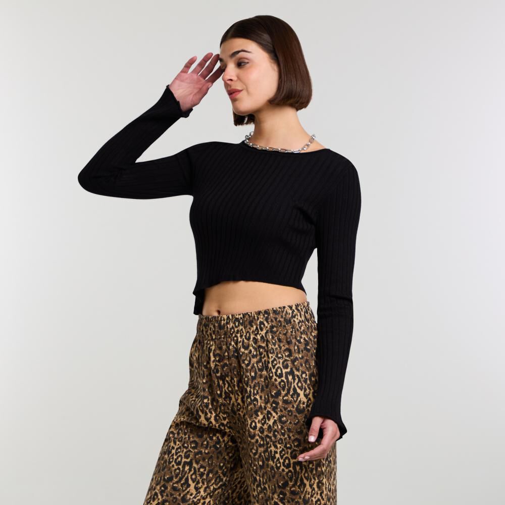 Sweater Crop Asimetrico Manga Larga Cuello Bote Mujer Rolly Go image number 2.0