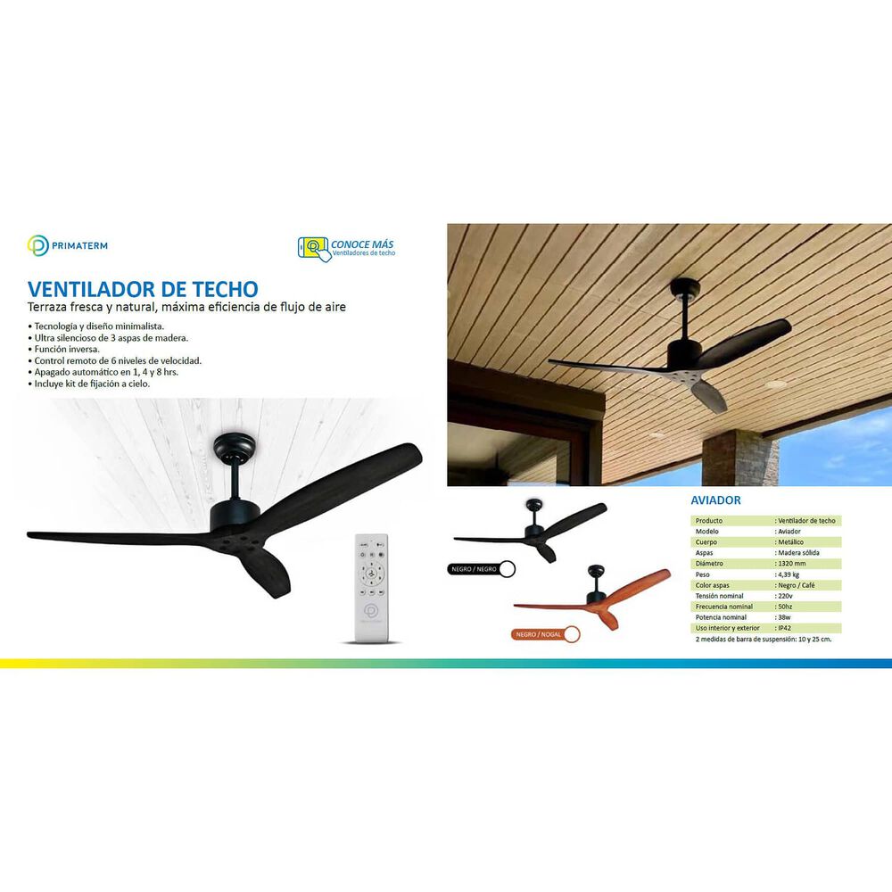 Ventilador De Techo Aviador Nogal Ajustable 52 Primaterm image number 6.0