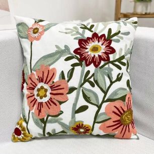 Cojin Bordado 45x45 Cm Floral Rosado