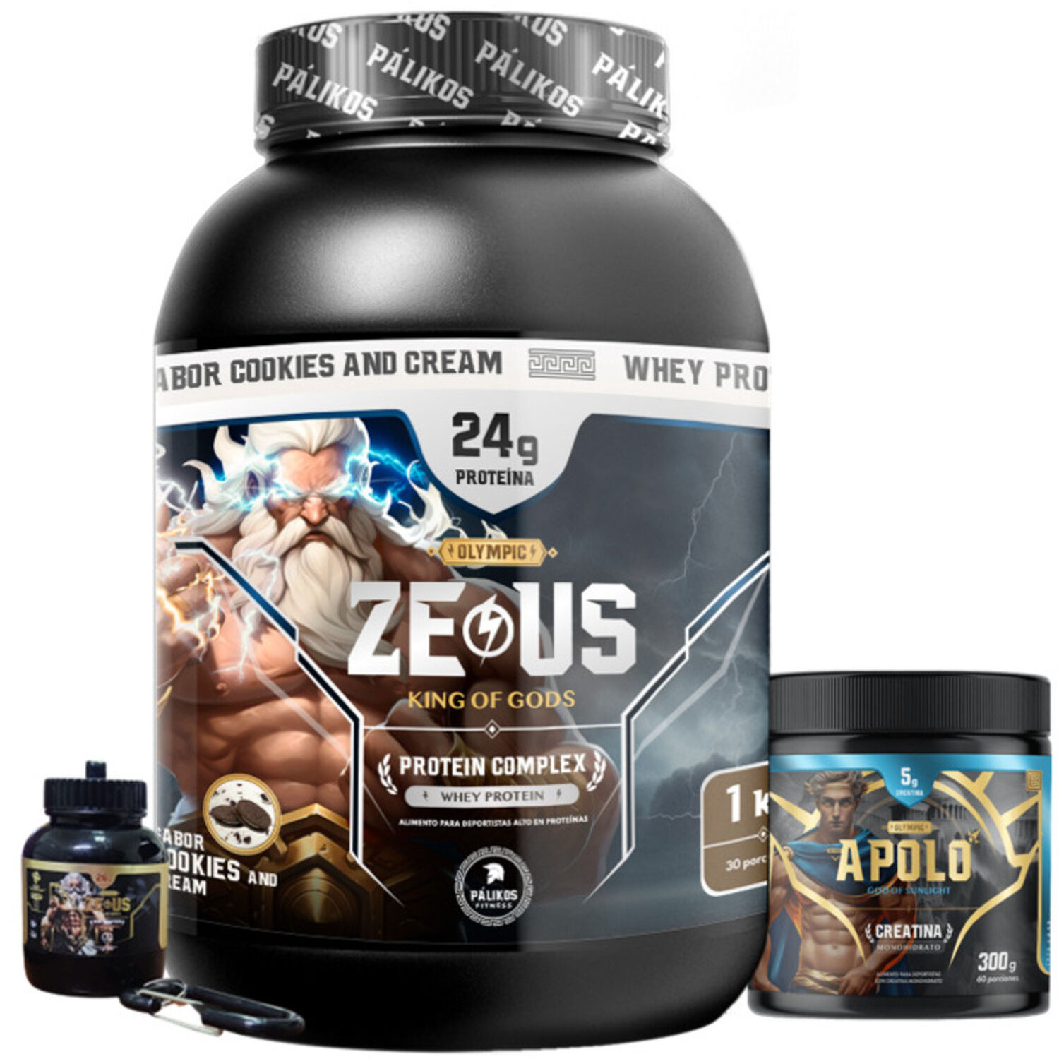 Proteina Zeus Complex 1kg (sabor Cookies And Creams) + Creatina Apolo 300g + Minibottle image number 0.0