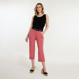 Bermuda Pescador Liso Con Cinturón Tiro Medio Regular Mujer Geeps