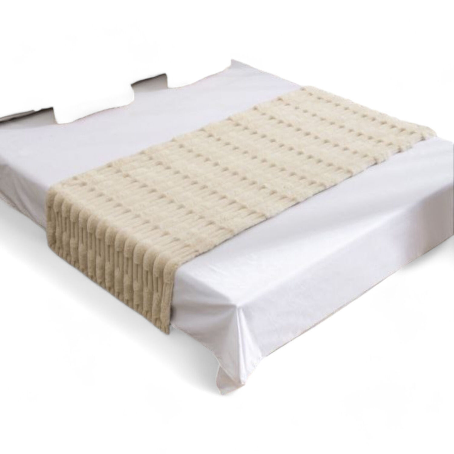 Piecera Pie De Cama Texturizada Peludita De 2 Plazas O King Medida 70cm X 210cm Color Beige image number 0.0