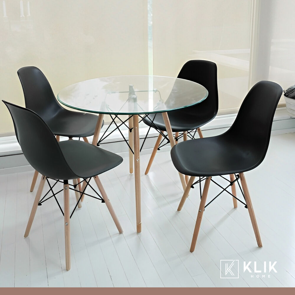 Comedor Mesa Eames Vidrio 80cm + 4 Sillas Eames Negras image number 1.0