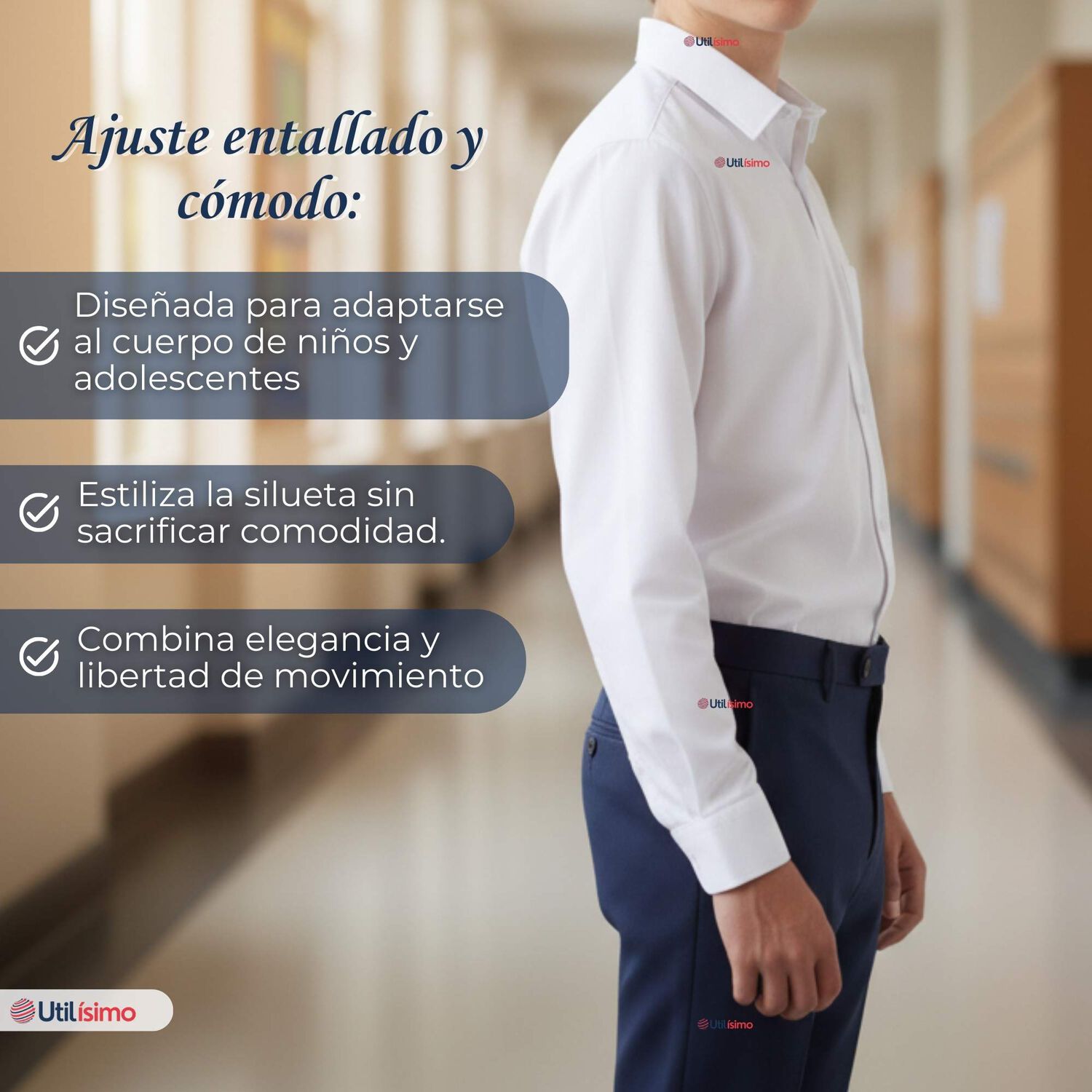 Pack 3 Camisas Escolares Blanca Manga Larga Colegio Para Ni&ntilde;os Y Juvenil image number 7.0
