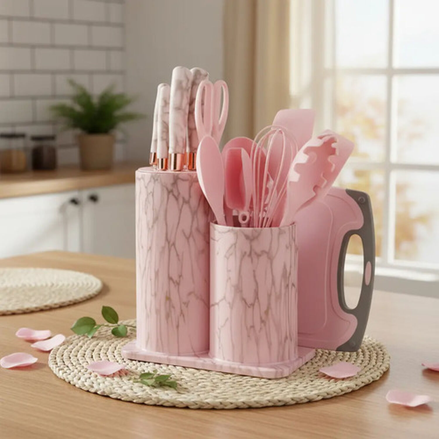 Set Utensilios De Cocina 25 Piezas Marmoleado Rosa Dorado image number 0.0