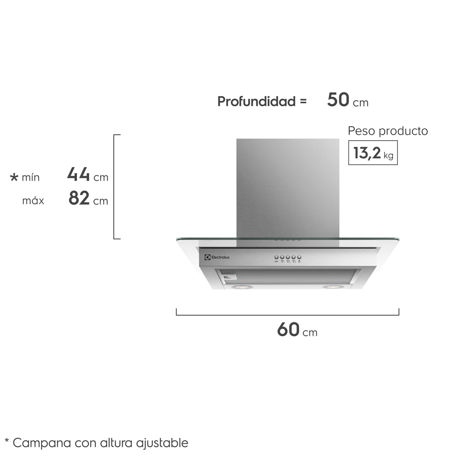 Campana Cocina Pared Decorativa 60cm Luz Led Ce6vx Inox image number 2.0