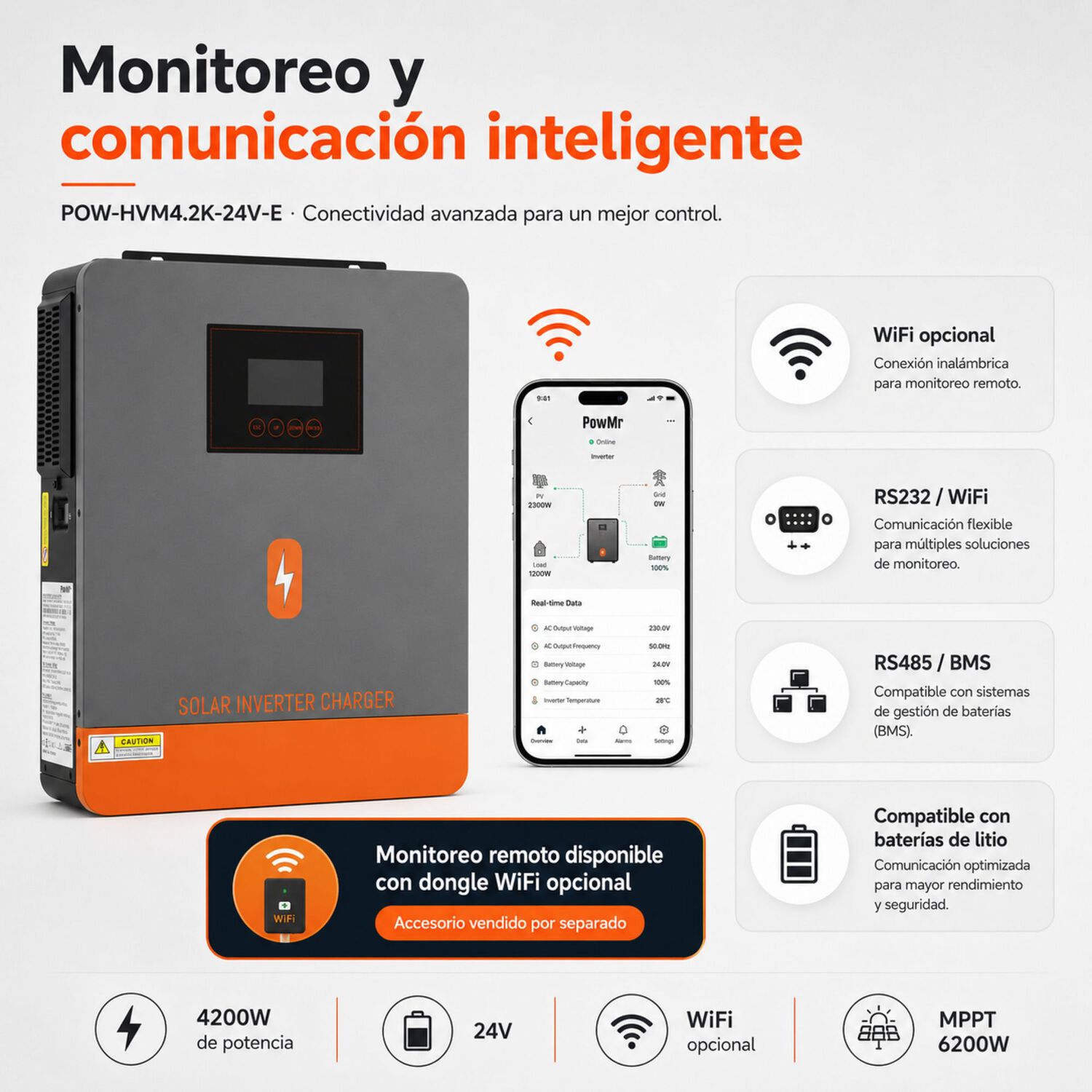 Inversor Solar H&iacute;brido Powmr 4200w 24v Funciona Sin Bater&iacute;as image number 5.0