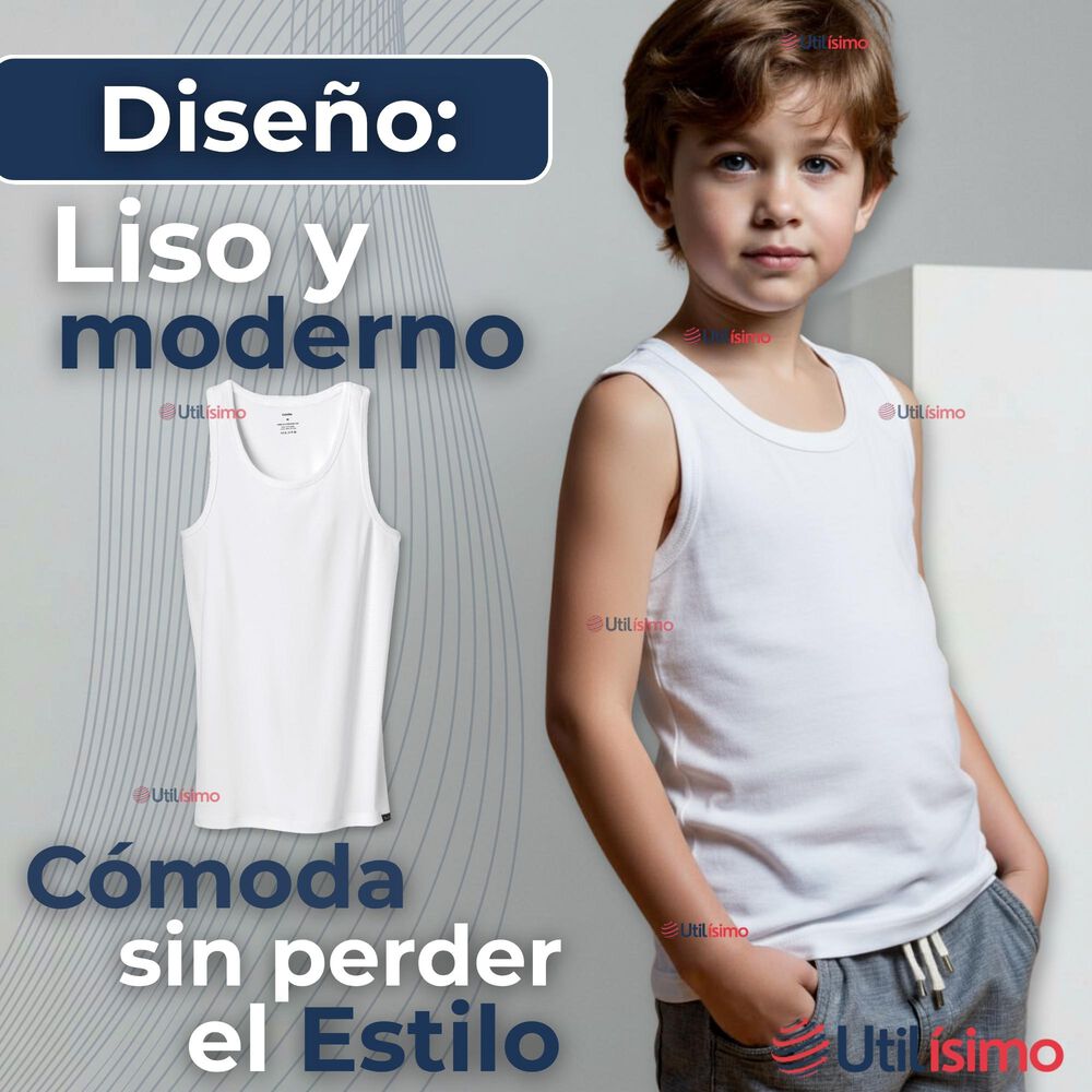 Camiseta Sin Manga Básica Suave 100% Algodón Blanco Niño image number 4.0
