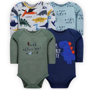 Pack 4 Bodys Beb&eacute; Ni&ntilde;o Manga Larga Tedmimak 100% Algod&oacute;n Blue Dinosaur