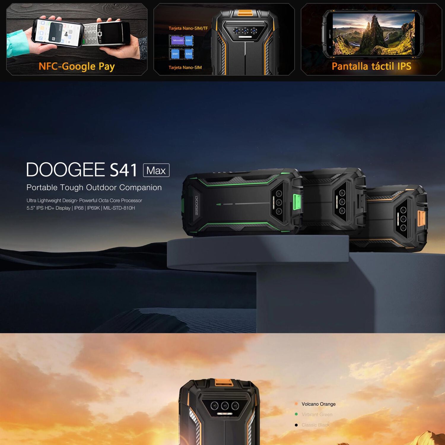 Celular Rugged Doogee S41 Max Resistente A Golpes, Polvo, Humedad Y Agua / Desbloqueo Facial Y Con Huella Dactilar, Nfc, Radio Fm, Naranjo image number 7.0