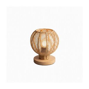 L&aacute;mpara Mesa Noche Tejido Estilo Boho Con Base Madera